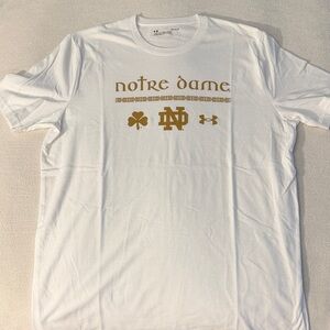 NWOT Under Armour White Tee with Gold Notre Dame Design